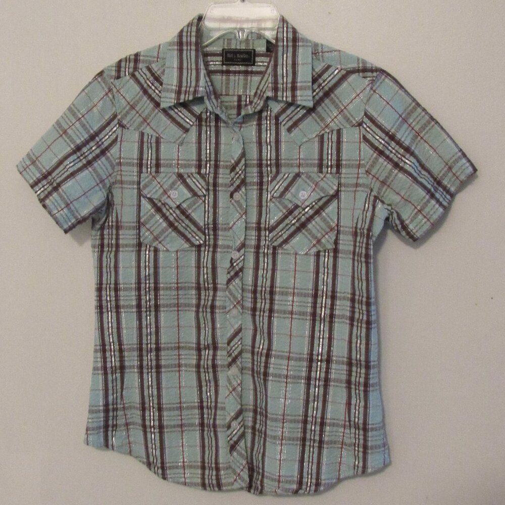 Bit & Bridle Button Up Shirt Women's Medium Green/Brown/Silver